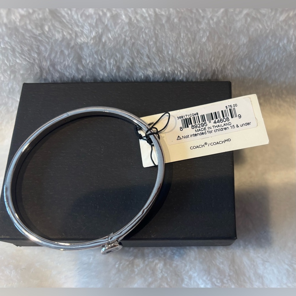 NWT Coach Silver Bangle with Logo Charm - Picture 4 of 8